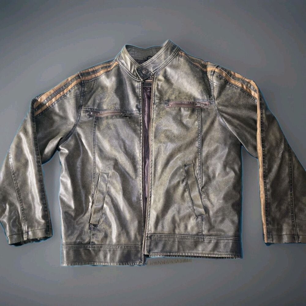 Vintage Arizona Jean Co Faux Leather Moto Jacket Distressed Grunge Punk XL READ